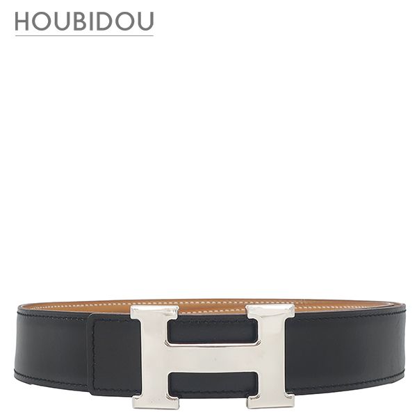 エルメス HERMES ベルト コンスタンスH #95 ボックスカーフ ブラック×ゴールド #80 シルバー金具 Hバックル リバーシブル キット □G 【箱】【中古】