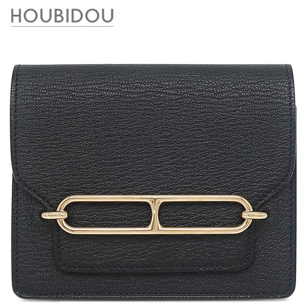 エルメス HERMES 二つ折り財布 ロウリス ルリ スリム シェーブル ブラック ゴールド金具 コンパクトウォレット ベルトバッグ Z【中古】