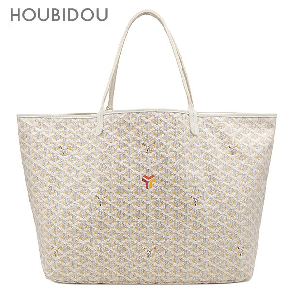 ゴヤール GOYARD トートバッグ サンルイ クレールヴォア GM PVCコーティングキャンバス ゴヤールディンキャンバス シュヴロッシュカーフスキン ホワイト×イエロー シルバー金具 ヘンリーボーン リバーシブル 【中古】