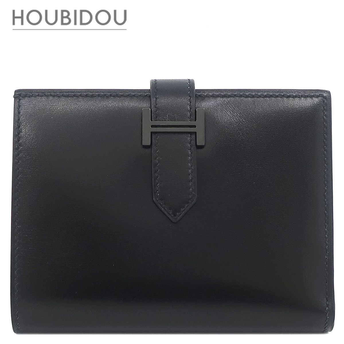 エルメス HERMES 二つ折り財布 ベアンコンパクト モノクローム ボックスカーフ ブラック ブラック金具 黒 ソーブラック B 【箱】【中古】