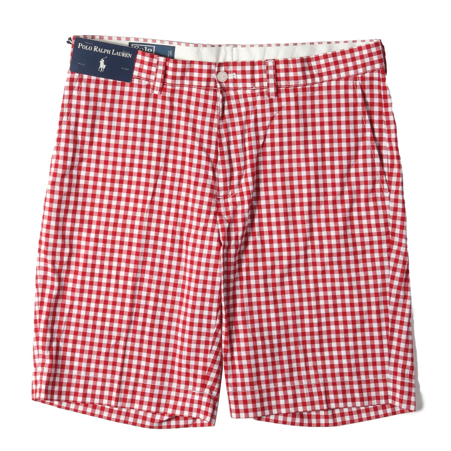 【新品】POLO Ralph Lauren ポロ ラルフローレン パンツ レッド ホワイト サイズ:34 | ギンガムチェック コットン ショーツ (SUFFIELD SHORT) | ボトムス ショートパンツ【メンズ】