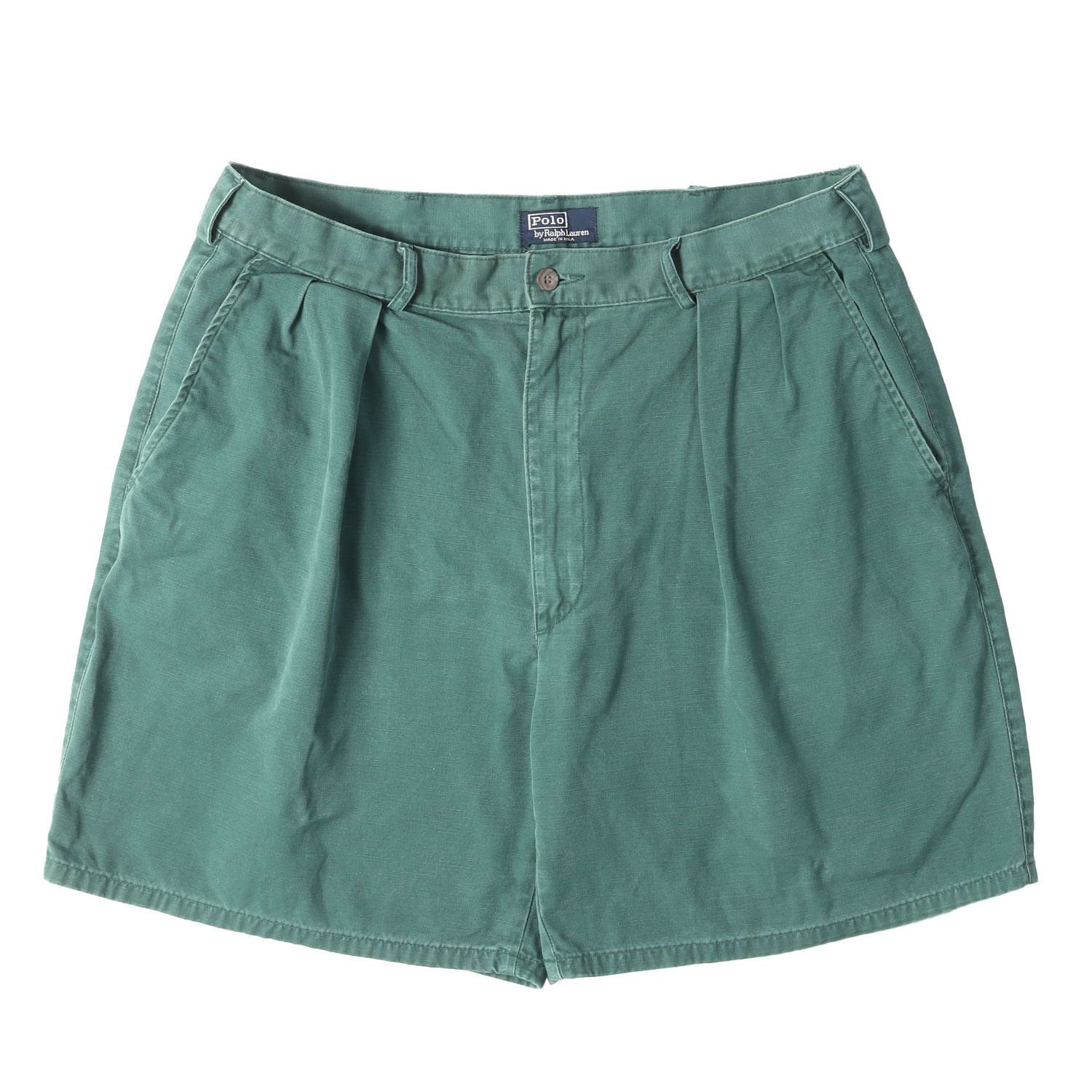POLO Ralph Lauren ポロ ラルフローレン パンツ グリーン サイズ:36 | 90s ツータック コットンキャンバス ショーツ | USA製 | 90年代 古着 ヴィンテージ | ボトムス ショートパンツ【メンズ】【中古】