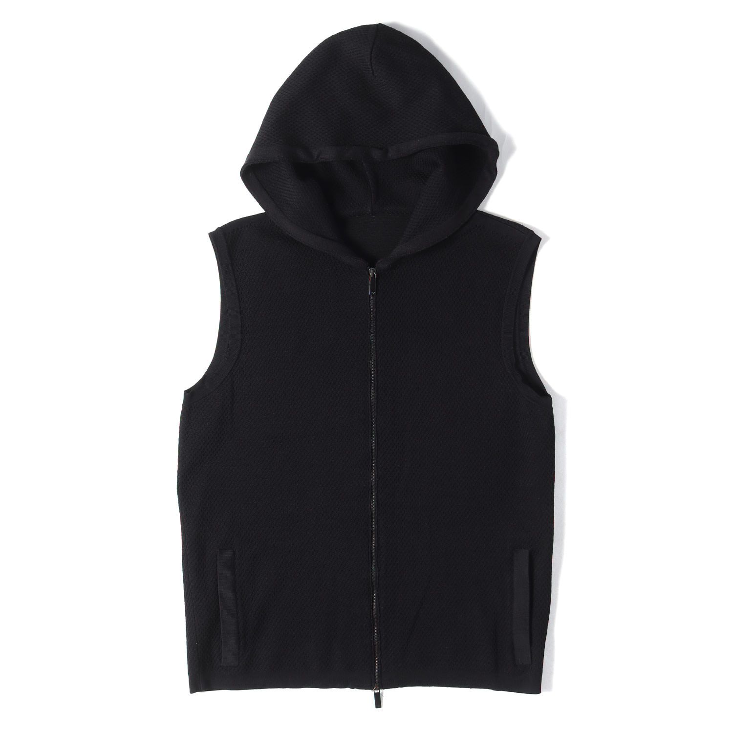 EMPORIO ARMANI エンポリオアルマーニ パーカー ブラック 黒 サイズ:52 | メッシュニット ノースリーブ パーカー | トップス フーディー | イタリア製【メンズ】【中古】