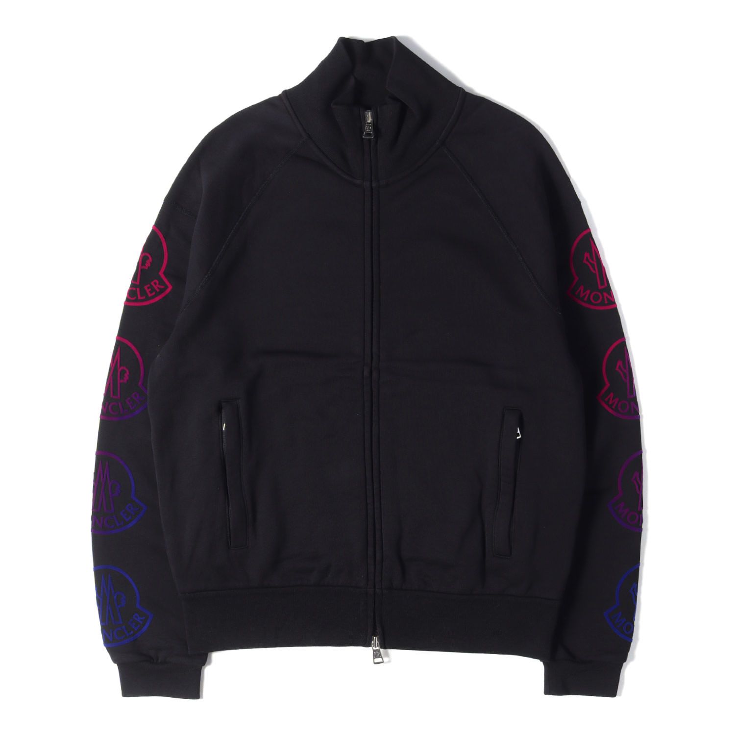【美品】MONCLER モンクレール スウェット ブラック 黒 サイズ:M | 21AW グラデーション ベロアロゴ ダブルジップ スウェットシャツ | トップス トレーナー【メンズ】【中古】