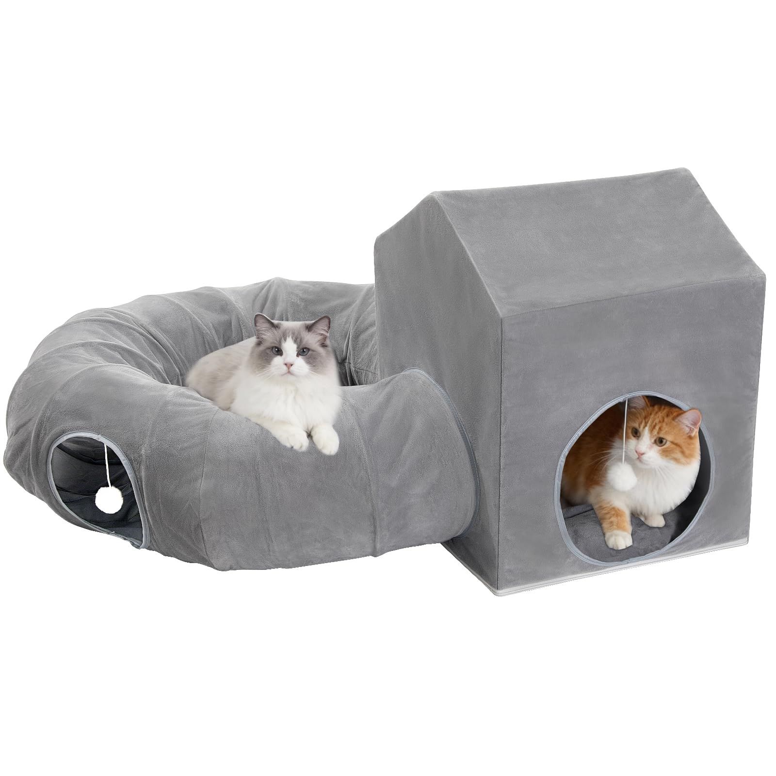 猫 ハウス 冬 トンネル付き 猫用ベッド Pawaboo キャットハウス ボール付き ふわふわ トンネル 柔軟 キャットベッド 折り畳める室内用 猫 ベッド ドーム 猫の遊び場 退屈解消 多頭飼育 休憩所 隠れ家 取り外せる 洗える 滑り止め b8b2f112