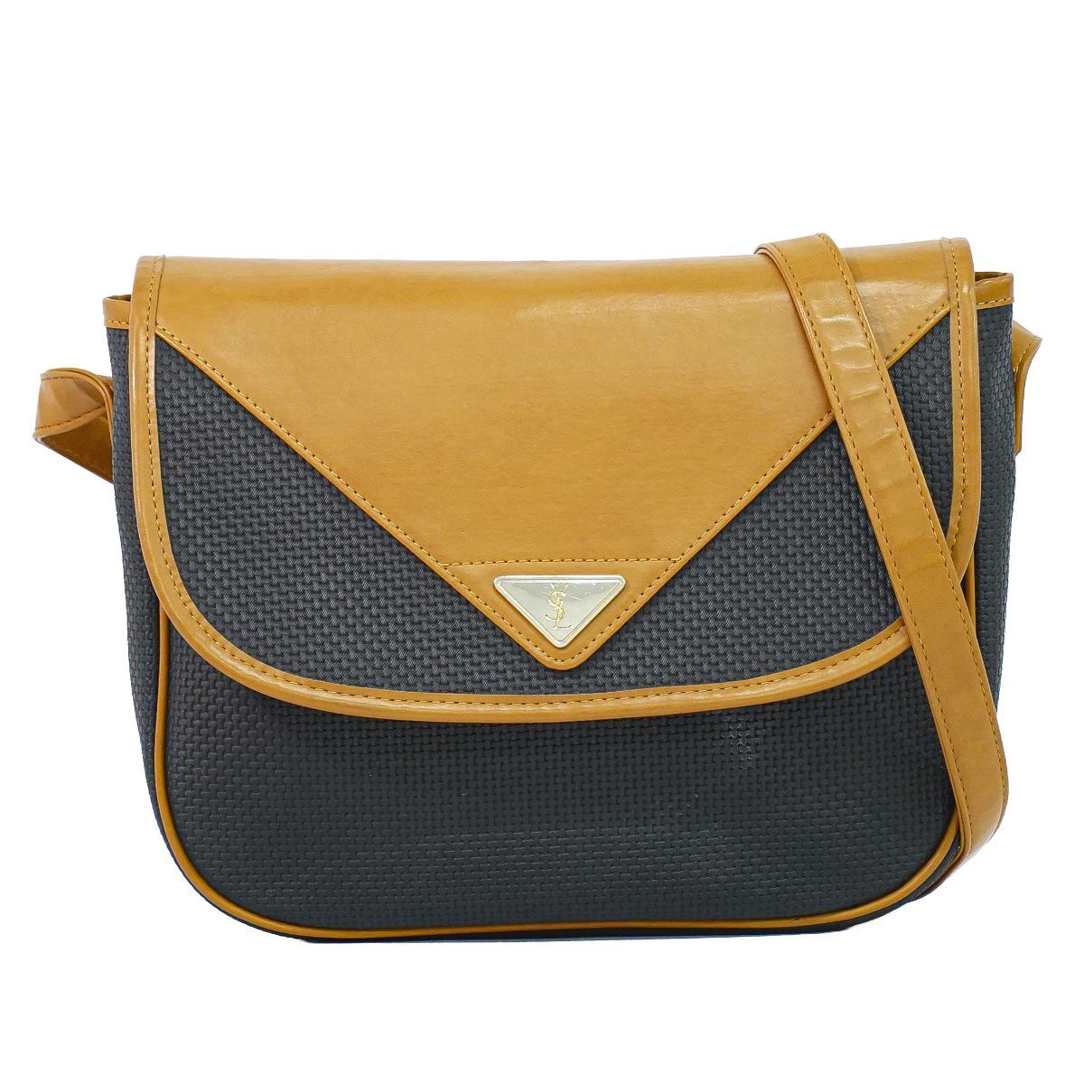 本物 イヴ サンローラン YVES SAINT LAURENT YSL PVC ショルダーバッグ ポシェット ブラック ブラウン バッグ 中古・