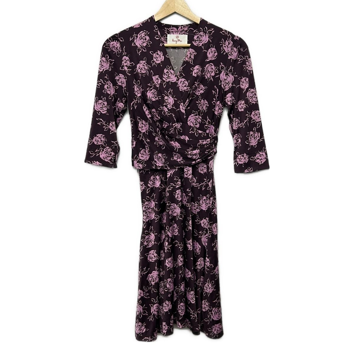 kayme(ケイミー) ワンピース サイズ7 S レディース美品 - パープル×ライトピンク 七分袖/ロング/花柄