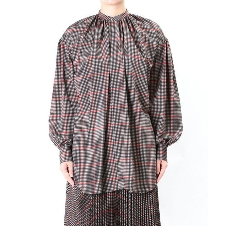 HYKE PLAID GATHERED BLOUSE チェック柄 ポリエステル ベージュ 1 ハイク ギャザー ブラウス 212-15151