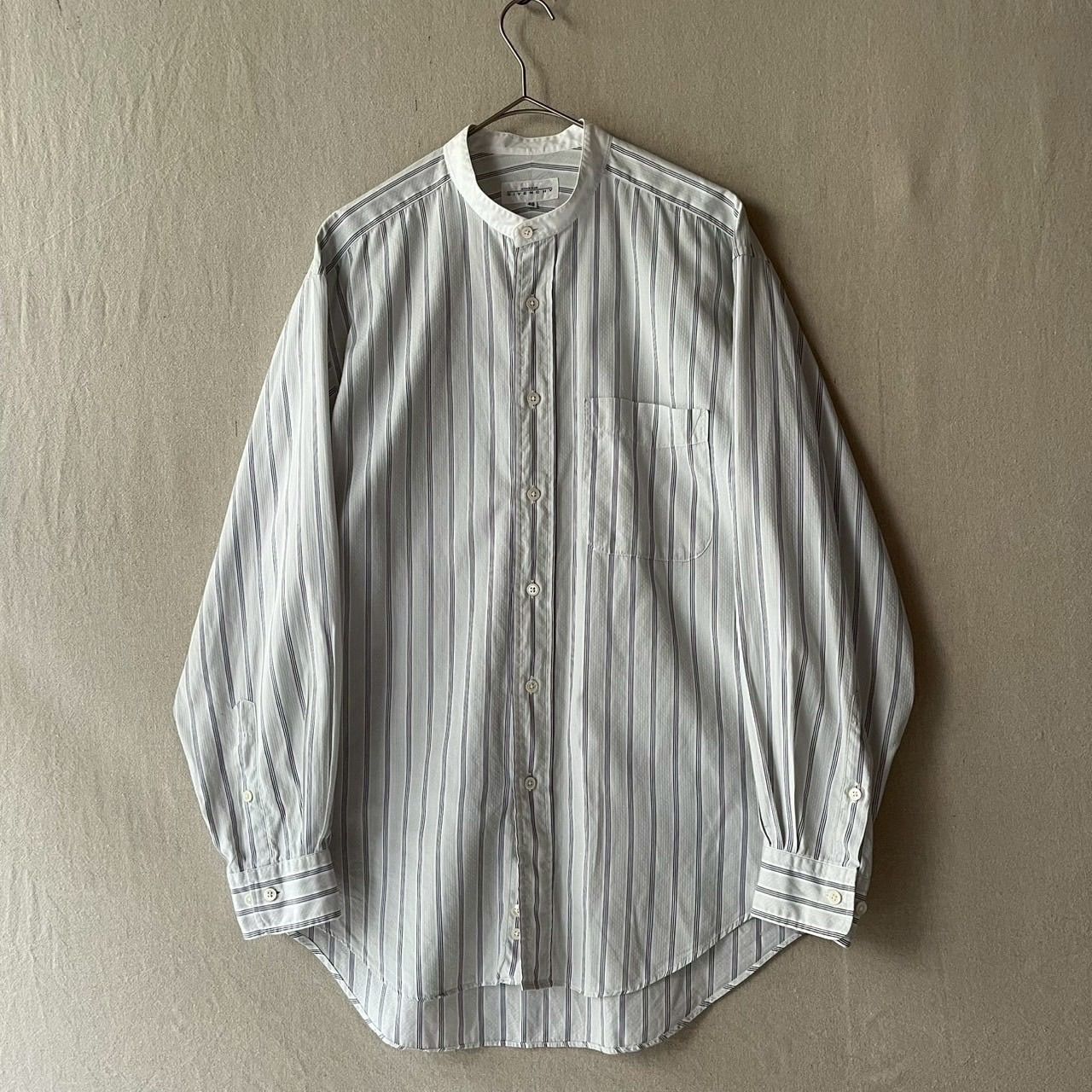 90s MONSIEUR GIVENCHY バンドカラー シャツ / 48 コットン グレー ストライプ ビンデージ T6-03070-9330