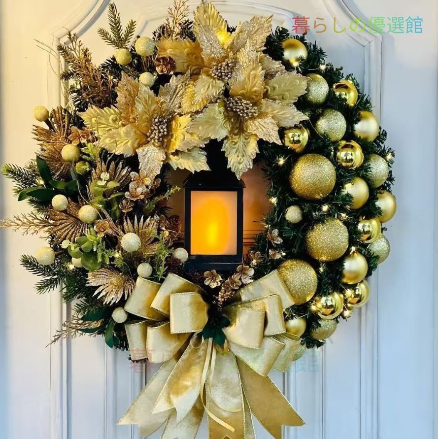 クリスマスリース 直径30cmライト付き花輪新年リース祝い大きい