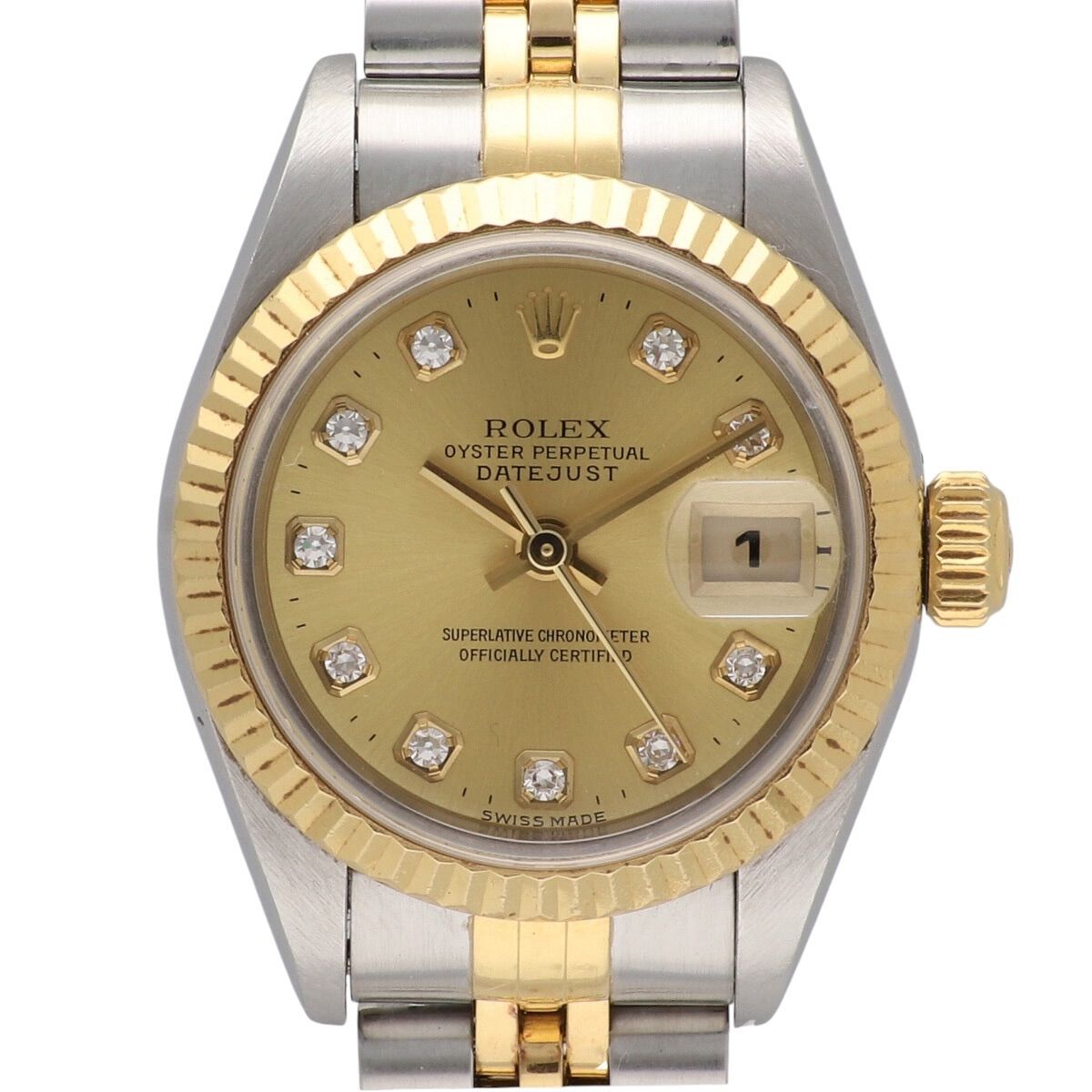 【中古】 ROLEX ロレックス デイトジャスト 79173G 26MM コンビ シャンパン文字盤 10PD ダイヤ K18YG SS レディース 25038829 AO