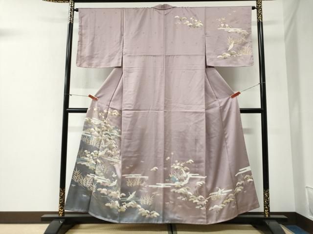平和屋着物●訪問着　エ霞飛鶴松竹梅風景文　暈し染め　金彩　正絹　逸品　未使用　CABG1099yc