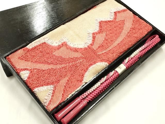 平和屋本店●和装小物　振袖用帯締め・帯揚げセット　千晃　総絞り　束ね熨斗　暈し　撚り房　逸品　未使用　AABJ5889ay