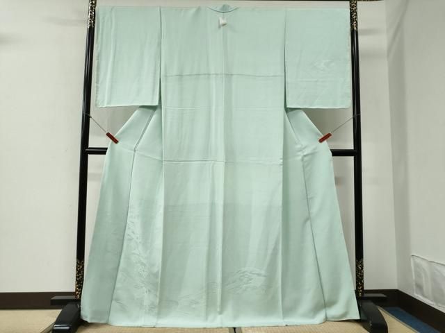 平和屋着物●無地絵羽訪問着　立波地紙重ね花文　白緑色　ロング丈　正絹　逸品　未使用　CABI2006yc