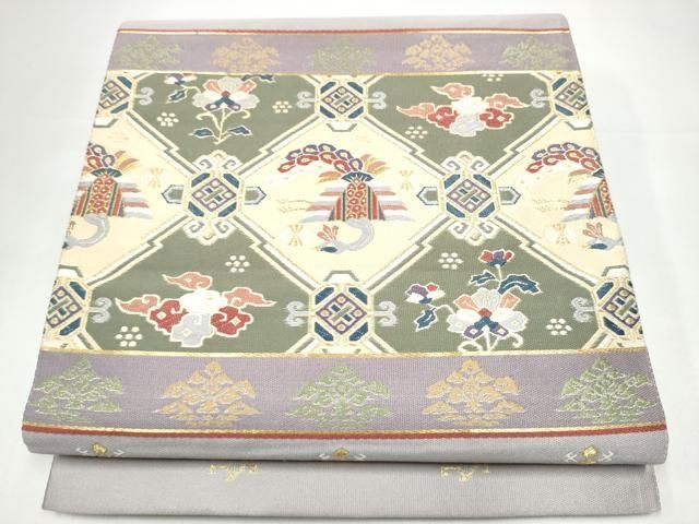 平和屋着物●六通柄袋帯　唐織　天井花蝶文　金糸　正絹　逸品　CABI0092hy