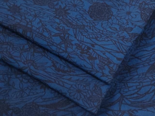 平和屋着物●上質な小紋　藍　型染め　風景花文　正絹　逸品　CABG1108yc