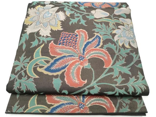 平和屋着物●六通柄袋帯　更紗花唐草文　金糸　正絹　逸品　CABI0100hy