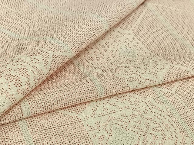 平和屋着物▽本塩沢　単衣　110亀甲　正倉院花文　正絹　逸品　AABI7049jh