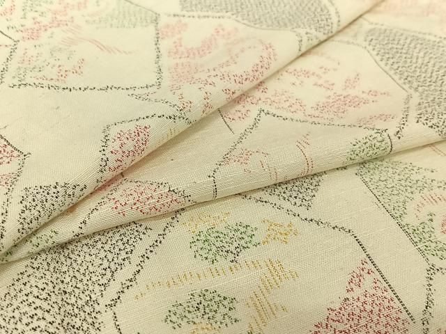 平和屋着物▽上質な紬　単衣　亀甲花文　正絹　逸品　AABI7053jh