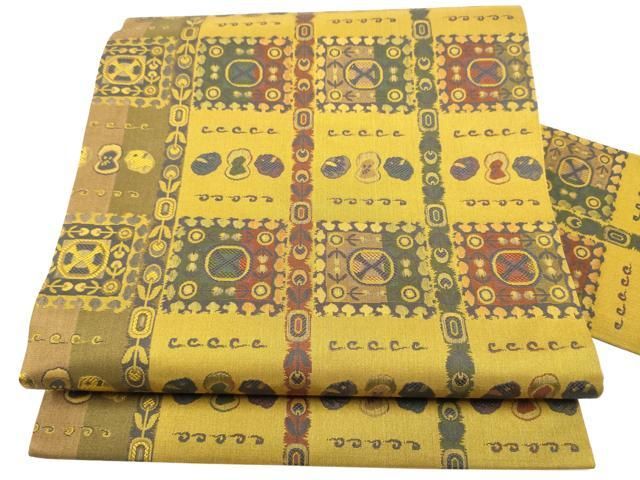 平和屋着物●全通柄　九寸名古屋帯　幾何学文様　正絹　逸品　CABG6219hy