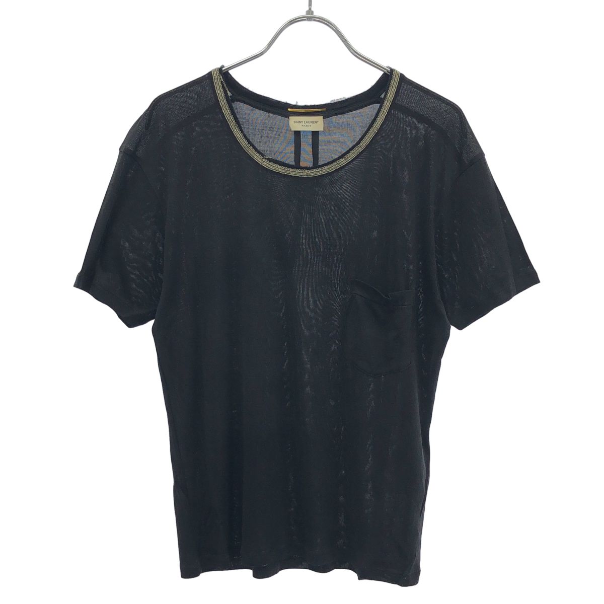 SAINT LAURENT PARIS サンローラン パリ 13SS チェーンストーンネックデザインTシャツ 321017 Y2AS2 ブラック XS
