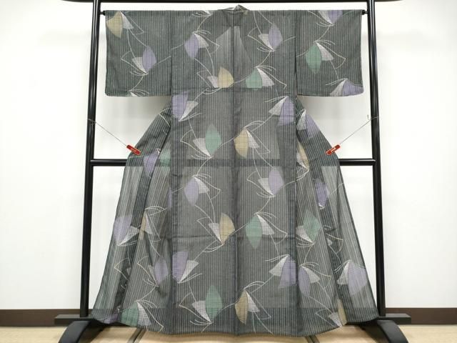 平和屋着物＊夏物　小紋　縦絽　舞蝶文　洗える着物　未使用　CABG3259tx 23,725円