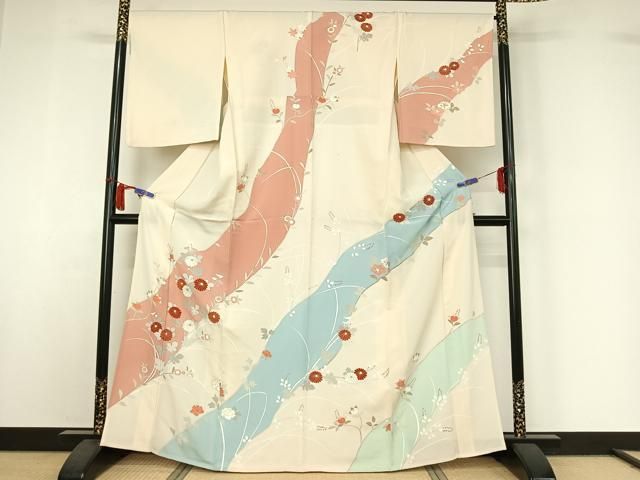 平和屋着物▽訪問着　単衣　草花文　金彩　正絹　逸品　AABI7070jh