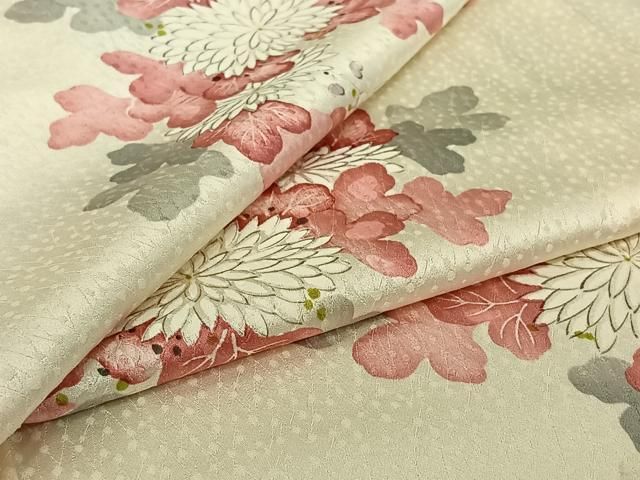 平和屋着物▽上質な小紋　単衣　手描き　草花文　正絹　逸品　AABI7071jh