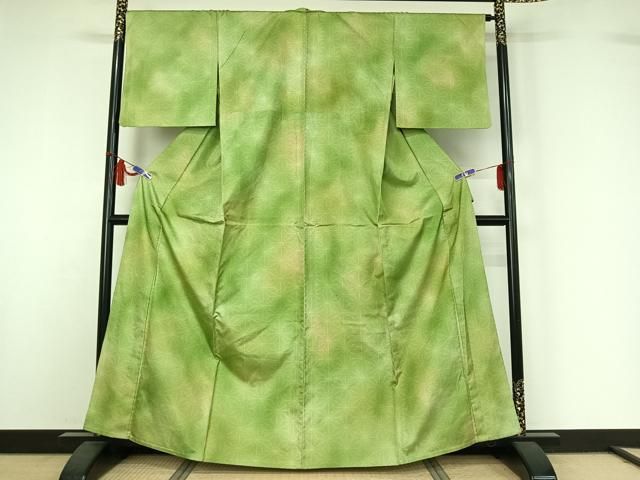 平和屋着物▽上質な小紋　単衣　麻の葉文様　暈し染め　正絹　逸品　AABI7072jh