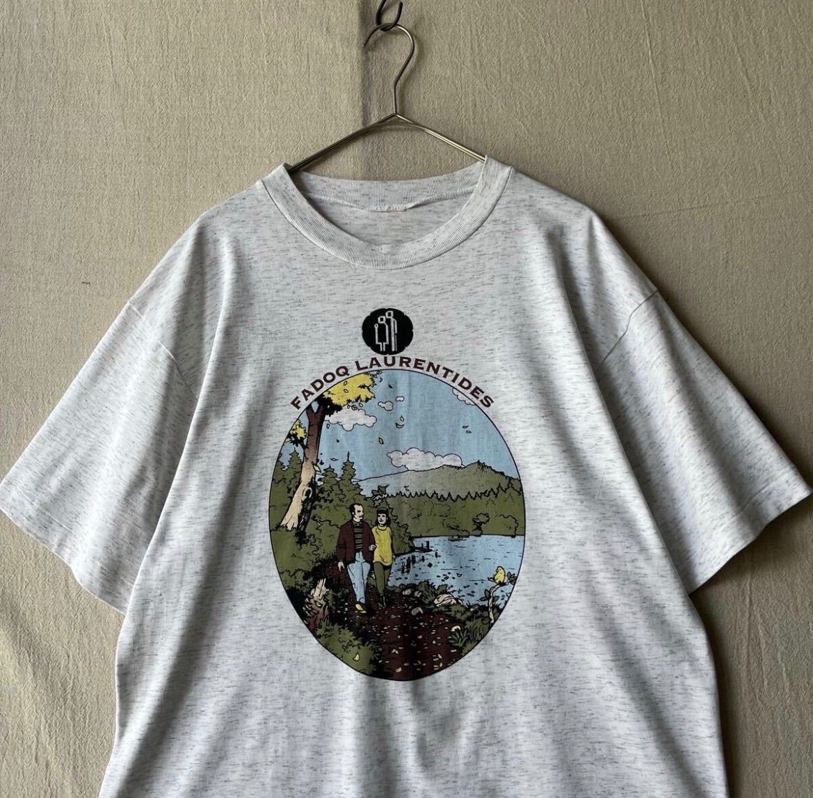 90s USA vintage Tシャツ / 霜降り ホワイト プリント イラスト 半袖 ビンテージ T6-05065-920P