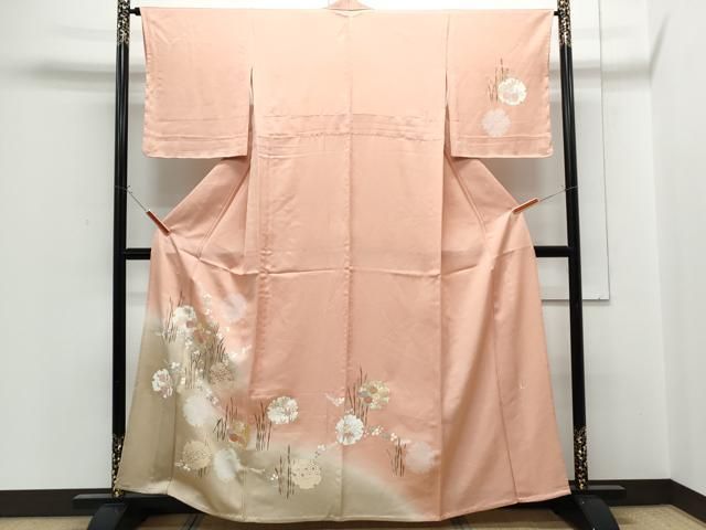 平和屋着物▽訪問着　単衣　作家物　駒刺繍　雪輪花文　暈し染め　金彩　正絹　逸品　CABG2640th