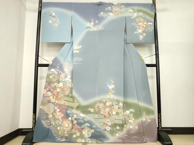 平和屋着物●訪問着　友禅　作家物　春峰　雪輪重ね花文　暈し染め　正絹　逸品　AABI6932ck
