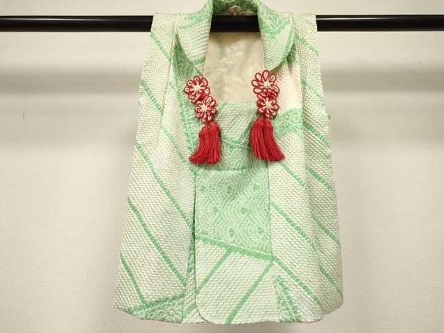 平和屋着物[]女の子　子供　被布　総絞り　破れ色紙　青海波　逸品　DABE7198ma