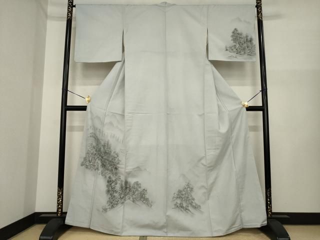 平和屋着物●訪問着　紬地　手描き　風景文　正絹　逸品　AABI6941ck