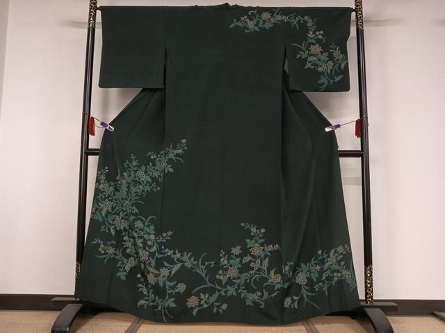 平和屋着物▽訪問着　単衣　草花文　金彩　正絹　逸品　AABI7039jh
