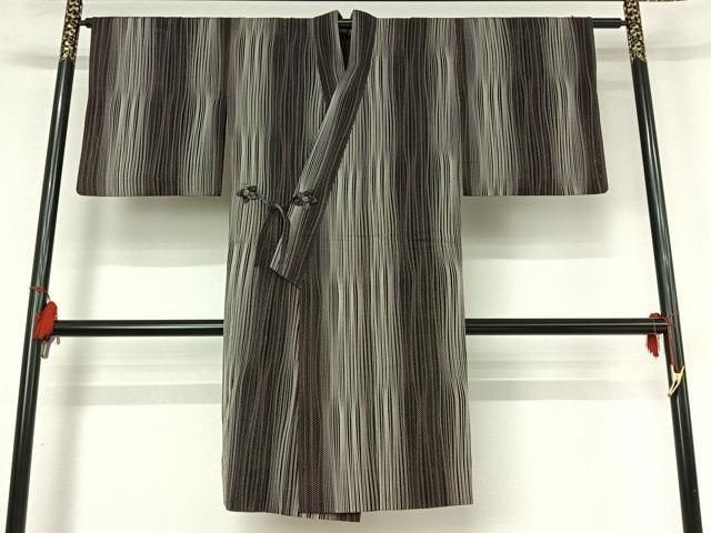 平和屋着物▽道中着　スリーシーズン　春夏秋　塵除け　変わり縞　ロング丈　正絹　逸品　AABI7042jh