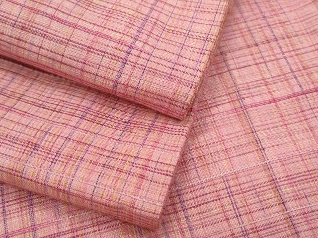 平和屋着物▽上質な紬　単衣　格子文　正絹　逸品　CABG2666th