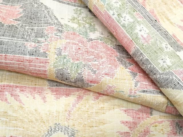 平和屋着物▽上質な紬　単衣　吉祥花文　正絹　逸品　CABG2668th