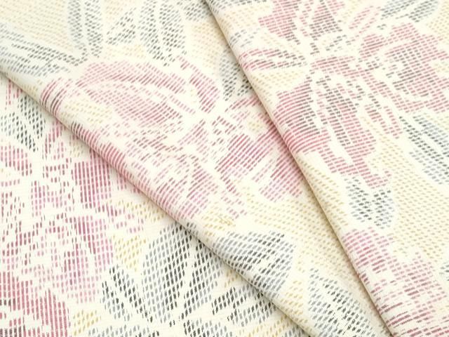 平和屋着物▽上質な紬　単衣　草花文　正絹　逸品　CABG2669th
