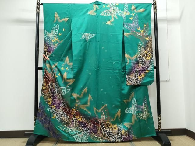 平和屋着物▽豪華振袖　単衣　舞蝶文　暈し染め　金通し地　正絹　逸品　CABG2672th