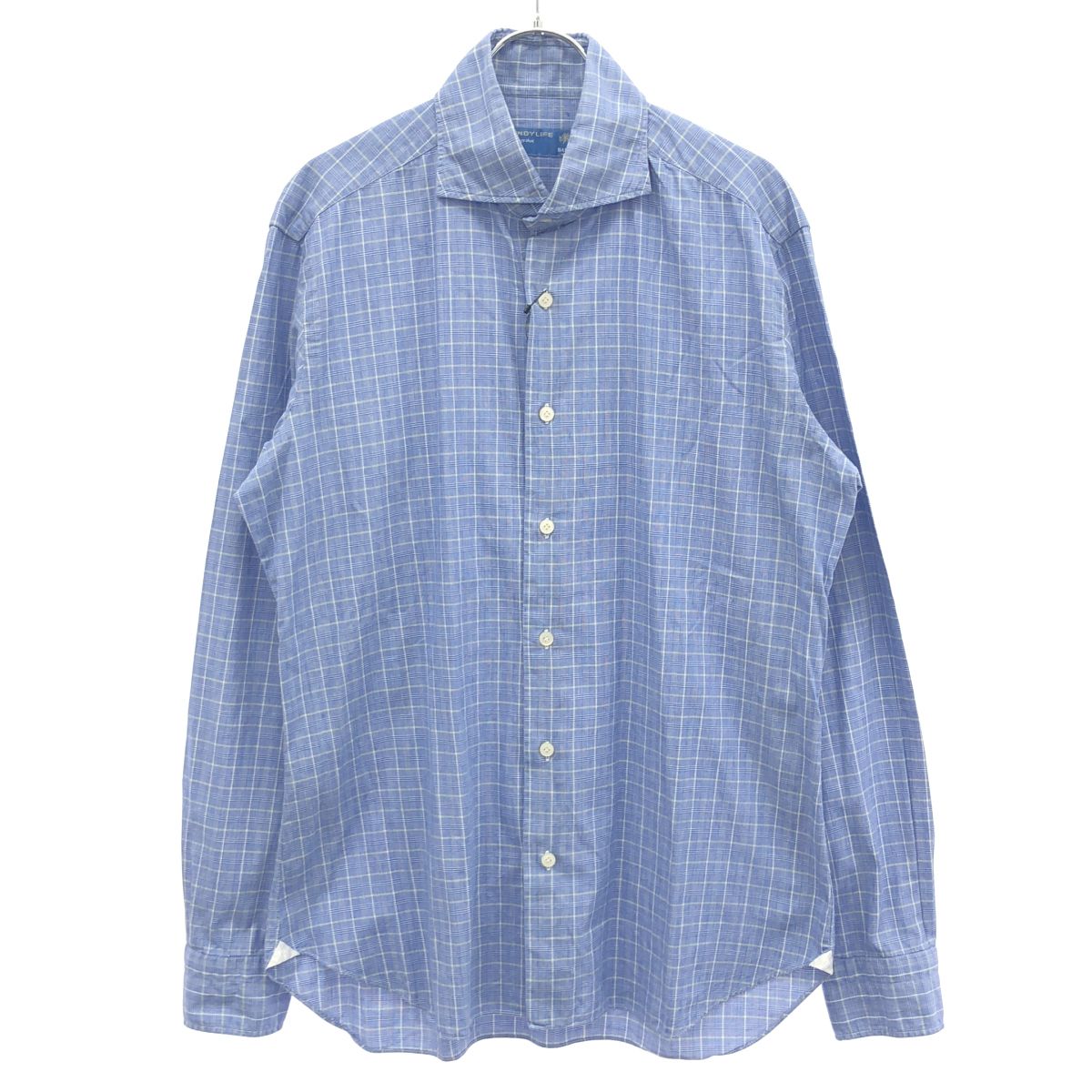 BARBA DANDYLIFE バルバダンディライフ 格子柄 ホリゾンタルカラーシャツ 21-11-0427-607 ブルー XL