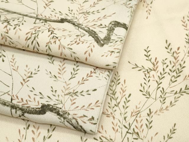 平和屋着物▽上質な小紋　単衣　枝葉文　正絹　逸品　CABG2675th