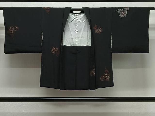 平和屋着物＃羽織　寿光織　枝菊文　黒地　銀糸　正絹　逸品　CABG3758ua 8,112円
