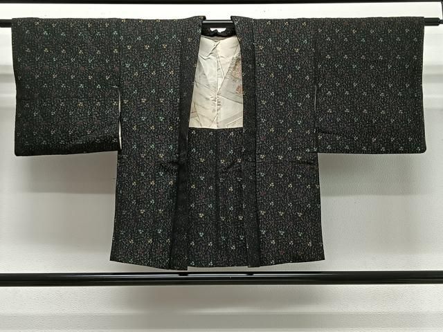 平和屋着物＃羽織　寿光織　草花文　黒地　金銀糸　正絹　逸品　CABG3762ua