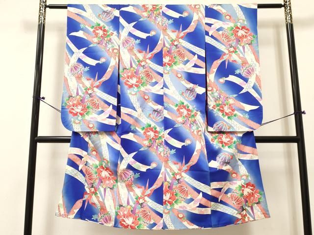 平和屋着物[]七五三　女の子　７歳　祝着　四つ身　折り鶴　熨斗鞠花文　暈し染め　金銀彩　逸品　DABE7180ma