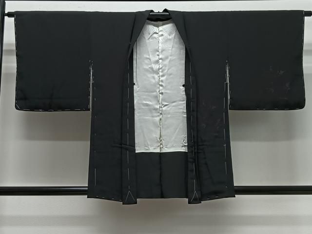 平和屋着物#羽織 寿光織 草花文 黒地 正絹 逸品 未使用 CABG3775ua