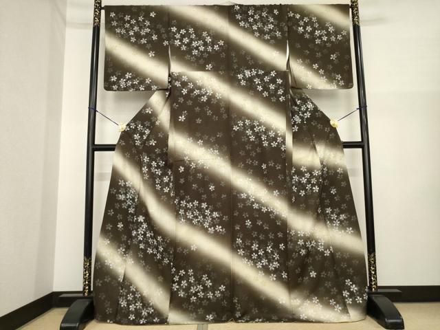 平和屋着物●上質な小紋　螺鈿　斜縞花文　暈し染め　金彩　正絹　逸品　AABI6915ck