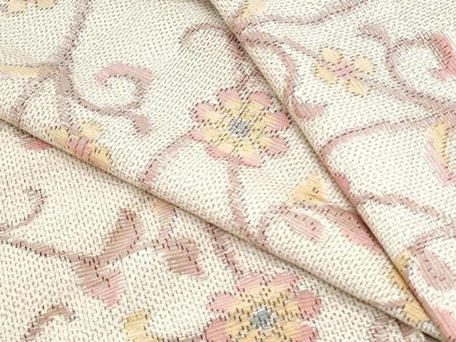 平和屋着物▽上質な紬　単衣　花唐草文　正絹　逸品　CABG2630th