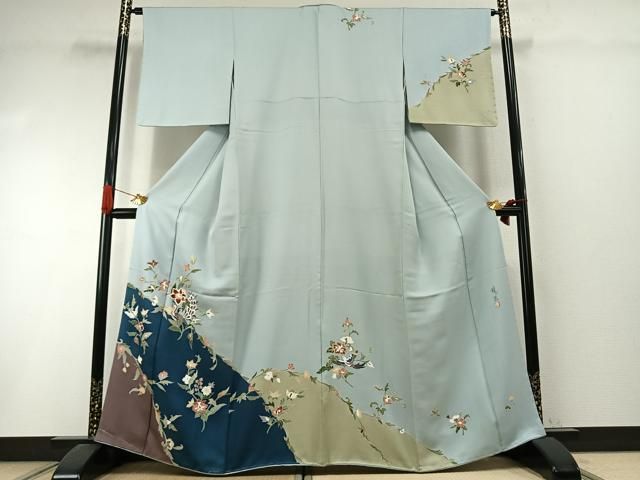 平和屋着物●訪問着　友禅　作家物　龍児　刺繍　花鳥文　金糸　正絹　逸品　未使用　AABI1739fy