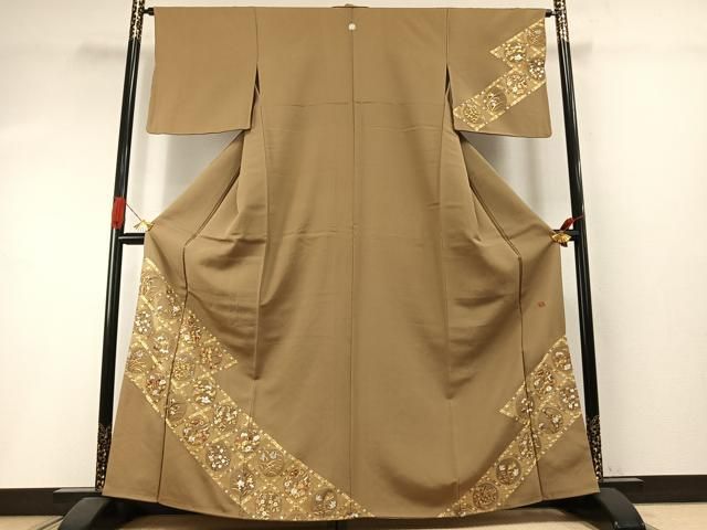 平和屋着物●訪問着　作家物　総刺繍　草花文　金糸　さが美扱い　正絹　逸品　AABI1750fy